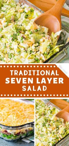 this traditional seven layer salad is loaded with broccoli and cheese