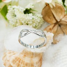 "This is a solid 925 sterling silver best friends, infinity symbol ring for boys, girls, and women. Best friends forever, BFF or live partnership, sistership ring. It symbolizes an infinite love, friendship and relationship with no end. Inside is stamped with \"Best Friends ❤️\" Materials: Solid 0.925 sterling silver. Nickel free. Face width: 7mm or about 1/3\" Band: 3mm at the bottom band. This ring would makes a nice gift for your best friends, sister, mom, cousins, or girlfriends. I can be us Best Friend Rings, Partner Rings, Ring Boy, Friend Rings, Timeless Ring, Life Partner, Infinity Symbol, Rings For Girls, Thumb Rings