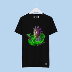 a black t - shirt with the image of a cartoon character holding a green snake