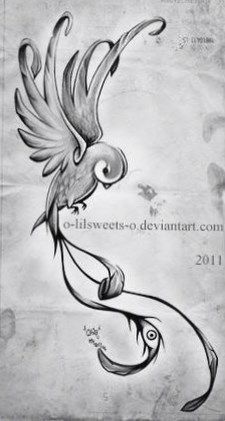 a drawing of a bird with swirls on it's wings and the word love written