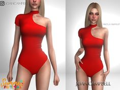 two images of a woman in a red swimsuit with her hands on her hips