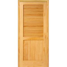 an unfinished wooden door with shutters on the front and side panels, in light wood