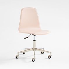 an office chair with wheels and a pink seat