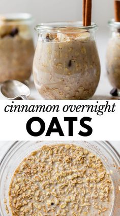 an oatmeal in a glass jar with cinnamon overnight oats on top