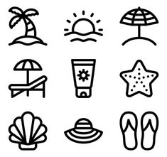 black and white beach icon set on a white background stock fotografie