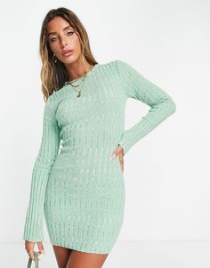 Mini dress by Pretty Lavish This dress + you = perfect match Space-dye design Round neck Long sleeves Slim fit Green Mini Dress, Knit Mini Dress, Winter Dresses, Green Fashion, Baddie Outfits, Casual Dresses For Women, Perfect Match, Green Dress, Casual Dresses