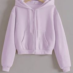 Zip Up Drawstring Drop Shoulder Soft Material Lilac Purple Never Worn Purple Off Shoulder Top, Pijamas Women, Purple Hoodie, Women Sweatshirts, Khaki Fashion, Crop Hoodie, Lilac Purple, Really Cute Outfits, Hoodies For Sale