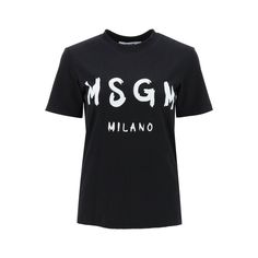 Msgm Cotton Jersey T-Shirt With A Classic And Regular Cut. Micro-Ribbed Crew Neck, Brushed-Effect Logo Print On The Front. Straight Hem. The Model Is 177 Cm Tall And Wears Size Xs.Material: 100%CoMade In: ItaliaColor: BlackCollection: Spring - Summer 20232000mdm510 200002 Casual Tops With Logo Lettering, Black Knitwear, Embellished Sweatshirts, Black Patch, Boxing T Shirts, Cashmere Blend Sweater, Ribbed Knit Top, Oversized Pullover, Long Sweaters Cardigan