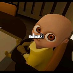 an animated cartoon character with the words nolmuski in front of it's eyes