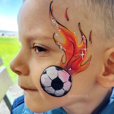 Dragon Ball Z Face Paint, Mario Face Painting, Cheerleader Face Paint, Sports Face Paint, Mario Face Paint, Face Painting For Kids, Boy Face Paint, Cool Face Paint