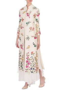 Shop for Aqube by Amber White Embroidered Kurta Palazzo Set for Women Online at Aza Fashions Kurta Palazzo Set, Off White Jacket, Indian Designer Suits, Vintage Shawls, Kurti Embroidery Design, Palazzo Set, Indian Bridal Fashion, Embroidery Suits Design, Designer Party Wear Dresses