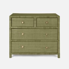 a green dresser with three drawers