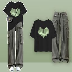 Love Heart Black T-Shirt Cargo Pants Set Elevate your style with our elegant Love Heart Black T-Shirt Cargo Pants Set. Made from high-quality fabric, this set features a unique love heart print on the t-shirt and cargo pants with functional pockets. Perfect for a sophisticated yet comfortable look. Size Info. M: for Weight Range (45-55 kg). for Height Range (150-175 cm) L: for Weight Range (55-60 kg). for Height Range (150-175 cm) XL: for Weight Range (60-70 kg). for Height Range (150-175 cm) All measurements are approximate and can vary slightly. Please check size info. before order. Dark Academia Clothing, Kawaii Clothing, Cottagecore Fashion, Shirt Pant Set, Kawaii Dress, Quick Outfits, Easy Trendy Outfits, Casual Style Outfits, Lolita Fashion