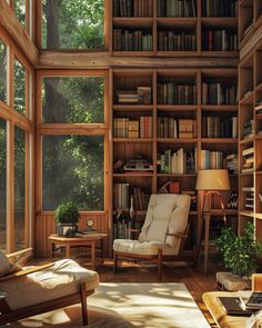 a room filled with lots of books and furniture