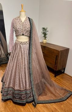 Buy Grey Dupion Embroidered Hand Sequin And Badla Bridal Lehenga Set For Women by Cedar & Pine Online at Aza Fashions in US