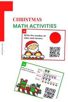 christmas math activities with qr code and qr code on the front, and qr code on the back