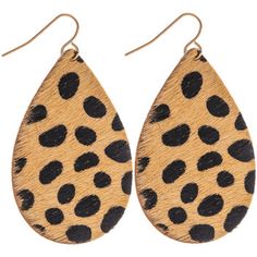 It's cheetah! Add fun patterns, shapes, and texture to your wardrobe! Cheetah Print Leather Earrings boast teardrop shapes made of leather with a textured, hairy cheetah print front. Add these fun earrings to your wardrobe for style and a personal touch!     Details:   Length: 2"  Width: 1 1/4"  Metal Color: Gold      Card contains 1 pair of earrings. Trendy Leopard Print Dangle Earrings, Handmade Leopard Print Earrings, Polka Dot Earrings, Recruitment Outfits, Butterfly Nails, Gold Card, African Earrings, Fun Patterns, Print Coupons