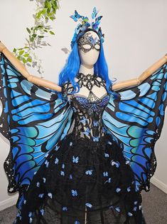 Blue Butterfly Effect Gown Dress Rhinestones Embroidery Lace 7 Piece Set Corset Skirt Wings Cosplay Masquerade Costume - Etsy Wings Cosplay, Witch Wedding, Lace Face Mask, Corset Skirt, Masquerade Costumes, Black Costume, Butterfly Effect, Rhinestone Dress, Dec 8