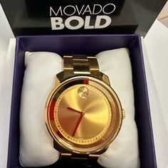 Brand New Gold Movado Bold Watch. Never Worn Still Has Plastics Around The Band. Movado Bracelet, Movado Bold, Mens Accessories Jewelry, The Band, New Color, Mens Accessories, Man Shop, Brand New, Band