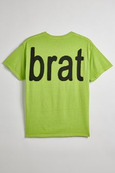 Charli XCX Brat album graphic t-shirt. Cotton jersey tee in a standard fit with Brat text printed at the front. Short sleeve t-shirt with a ribbed crew neck. Urban Outfitters exclusive. Features Charli XCX Brat tee Iconic Brat album graphic t-shirt Crew neck Front graphic print Short sleeve Regular fit UO exclusive Content + Care 100% Cotton Machine wash Imported Size + Fit Measurements taken from size Medium Chest: 42" Length: 27.5" | Charli XCX UO Exclusive Brat Graphic Tee in Lime, Men's at Urban Outfitters Urban Outfitters Relaxed Fit T-shirt For Streetwear, Urban Outfitters Screen Print T-shirt For Streetwear, Relaxed Fit Graphic T-shirt From Urban Outfitters, Urban Outfitters Graphic Tee With Text Print, Urban Outfitters Relaxed Fit Graphic T-shirt, Urban Outfitters Relaxed Fit T-shirt With Graphic Print, Urban Outfitters Graphic Tee With Letter Print, Urban Outfitters Cotton Graphic Print T-shirt, Unisex Green Screen Print T-shirt