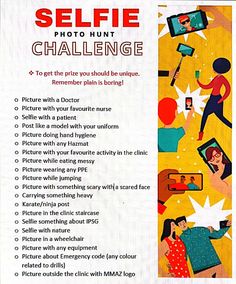 an advertisement for the selfie photo hunt challenge, which includes pictures and text on it