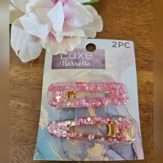 Brand New! Luxe Barrettes Set Of 2 Clear Resin With Pink Shell Chips In It On Gold Metal Alligator Clips * Hair, Accessories, Barrette, Alligator, Clips, Gold, Pink, Resin, Metal, Shell, Womens, Teen, Gift, Present, Birthday, Holiday, Mother's Day, Basket Filler, Christmas, Stocking Stuffer Mother's Day Basket, Pink Barrettes, Present Birthday, Basket Fillers, Alligator Clips, New Hair Colors, Clear Resin, Stocking Stuffer, Barrettes