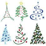 a group of different colored christmas trees on a white background