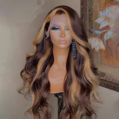 ISEE HAIR, See Your Beauty Honey Blonde Skunk Stripe Straight Hair 13*4 Lace Wig Colored Transparent Lace Front Human Hair Wigs iseehair Hair Color Chocolate, Blonde Lace Front Wigs, Honey Hair, Lace Front Human Hair Wigs, Hair Color Highlights, Lace Front Human Hair, Brown Wig, Body Wave Wig