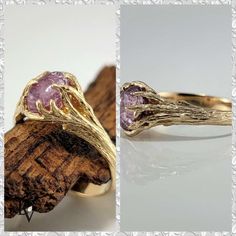 Pink Sapphire Engagement Ring, Twig Style Wedding Ring in Solid 14k Yellow Gold - Anniversary Jewelry - by DV Designs #LeavesAndTwig #WhiteGold #SapphireEngagement #ring #VintageRing #WeddingRing #DiamondRing #EngagementRing #AniversaryRing #GoldSapphire Gold Amethyst Ring For Wedding, Fine Jewelry, Gold Amethyst Ring For Wedding, Round Cut, Gold Amethyst Ring For Wedding, Gold Nature-inspired Jewelry With Prong Setting, Unique 14k Gold Sapphire Ring For Anniversary, 14k Gold Amethyst Wedding Ring, Gold 14k Amethyst Wedding Ring, 14k Yellow Gold Amethyst Wedding Ring, Unique Yellow Gold Sapphire Ring For Anniversary