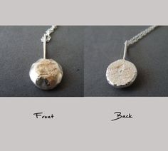 "I created this nugget pendant, fusing pieces of recicled sterling silver. I then filed the nugget to give it a stone-like texture. This long necklace is minimalist, elegant, and it will complement your outfit gracefully. Great gift idea too! Measures/Details - Nugget measures approx. 0.6\" by 0.7\" (1.5 cm by 1.7 cm) - Pendant height, including the hoop, 1.2\" (3 cm) - Chain length 31.5\" (80 cm) The length of the chain can be customized, as to the height of the pendant, just send me a message Minimalist Hand Cast Jewelry With Round Pendant, Minimalist Hand Cast Sterling Silver Necklace, The Nugget, Minimalist Necklace, Chain Lengths, Chain Length, Long Necklace, Belly Button Rings, 1 2 3