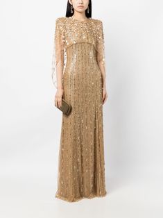 Jenny Packham Nettie Tulle Gown - Farfetch Gown Gold, Bead Embellishment, Sequin Embellishment, Fashion Gowns, Wedding Guest Looks, Wardrobe Edit, City Dress, Tulle Gown, Jenny Packham