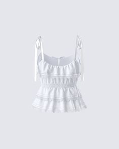 Add some subtle playfulness to your closet with this white ruffle tie top 🌟 With a fun and flirty design, this top made from a blend of cotton poplin and lace fabric and complete with a smocked waistband is the perfect staple for all our baddies with a sweet side 🤍 Cotton Tops With Ruffled Hem And Straps, Cotton Tops With Ruffle Hem And Ruffled Straps, White Ruffled Smocked Top For Summer, White Top With Ruffled Hem And Straps, Chic Tops With Lace Trim And Ruffled Straps, White Cotton Tops With Ruffled Straps, Summer Lace Top With Ruffles, White Tops With Ruffled Straps, White Tops With Ruffled Straps And Details