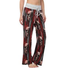 Enjoy the comfort and quality of the Red Horror Skull Pattern High-waisted Wide Leg Pants. Constructed from a premium lightweight fabric, it offers unlimited movement, along with a unique and stylish pattern. It features a wide waistband for a streamlined and flattering fit. Perfect for any occasion, these trousers provide the perfect blend of classic style and modern design.Material: 97% Polyester, 3% SpandexPackage Include: 1 x pantsNote: There might be 2-3% difference according to manual meas Red Casual Harem Pants For Loungewear, Casual Red Harem Pants For Loungewear, Comfortable Red Bottoms With Elastic Waistband, Red Horror, High Waisted Wide Leg Pants, Lace Nightgown, Skull Pattern, Red Lace, Wide Waistband