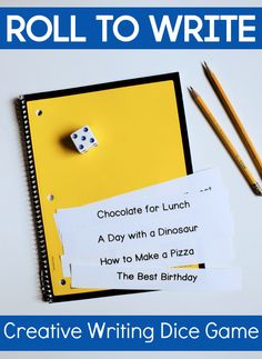 a notebook with some writing on it and two pencils next to it, along with the title roll to write chocolate for lunch