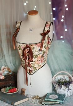 Floral Cottagecore Renaissance Corset Stays Spring Flower | Etsy Corset Stays, Flowers Cottagecore, Fair Outfits, Corset Fashion, Floral Corset, Floral Print Fabric, Corset Lingerie, Character Outfits, Historical Fashion