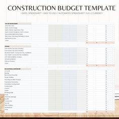 the construction budget sheet is shown in this image