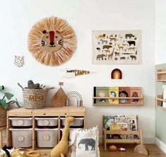 a child's play room with toys and bookshelves