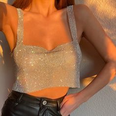 Crop Top Styles, Party Crop Tops, Bling Rhinestones, Rhinestone Top, Backless Crop Top, High Street Fashion, Womens Camisoles, Corset Bustier, Cropped Tops