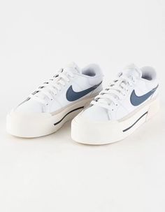 NIKE Court Legacy Lift Womens Shoes - WHT/BLUE | Tillys Blah Aesthetic, Reebok Club C Extra, Womens Platform Shoes, Nike Court Legacy Lift, Court Legacy Lift, Nike Court Legacy, Graphic Trends, Lug Sole Boots, Women Platform Shoes