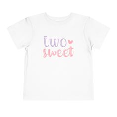 Uplift any child's wardrobe with a custom kid's t-shirt. The Bella Canvas short sleeve tee for toddlers is a 100% Airlume combed and ring-spun cotton jersey with a tear-away label for extra comfort. Choose your favorite color out of a big variety, and make unique staples that toddlers will happily wear every day.  .: 100% airlume combed and ring-spun cotton (fiber content varies for different colors) .: Extra light fabric (3.9 oz/yd² (132 g/m .: Tear-away label Sweet Pink Top For First Birthday, Sweet Pink T-shirt For Birthday, Sweet Short Sleeve Tops For First Birthday, Two Birthday Shirt, 2nd Birthday Girl, Two Sweet Birthday, Two Birthday, Two Sweet, Sweet Birthday