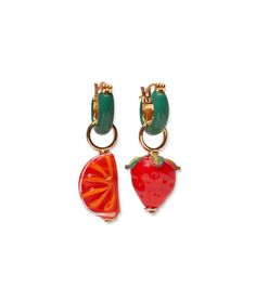 Orange Slice Earrings, Earring Combinations, Citrus Slice, Kids Stationary, Strawberry Charm, Orange Slice, Hoop Charms, Fine Earrings, Bridal Shop