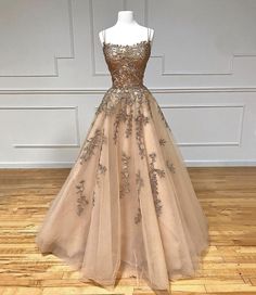 Stylish tulle lace long prom dress A line evening dress · Dress idea · Online Store Powered by Storenvy Prom Dress Champagne, Champagne Ball Gown, Lace Long Prom Dress, Tulle Long Prom Dress, Champagne Prom Dress, A Line Evening Dress, Evening Dress Floor Length, Formal Evening Dress, Lace Prom Dress