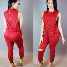 Women hole sleeveless bandage lace up jumpsuit Casual Rompers overalls - HESHEONLINE Slim Jumpsuit, Bandage Jumpsuits, Bodycon Casual, Plus Size Romper, Full Body Suit