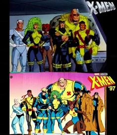 the x - men are standing next to each other