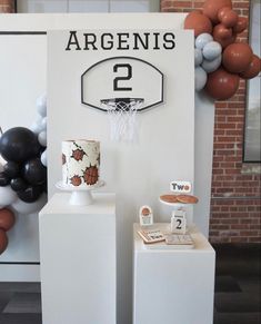 a basketball themed birthday party with balloons and decorations