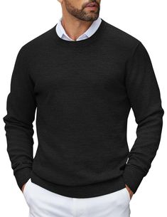 PRICES MAY VARY. 【Comfortable Fabric】Men's Crew Neck Sweater made of soft, lightweight and stretchy material, which warmth with out the weight, provides a comfort and warm wearing experience in chill days. 【Classic Looking】Mens Knit Sweater features with special crewneck design, basic dress sweater style, slim fit, long sleeve, solid colors, ribbed hem and cuffs. Stylish all while keeping you warm. 【Versatile】This Mens Pullover Sweater is a versatile and fashionable addition to your wardrobe. Yo Solid Crew Neck Stretch Sweater, Solid Stretch Crew Neck Sweater, Crew Neck Knit Sweater For Layering, Knit Crew Neck Sweatshirt, Stretch Knit Sweatshirt With Crew Neck, Stretch Knit Crew Neck Sweatshirt, Crew Neck Sweater With Stretch Knit Fabrication, Knit Stretch Sweatshirt With Crew Neck, Mens Crewneck Sweater