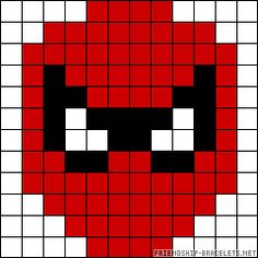 a red and black pixellated face with white squares