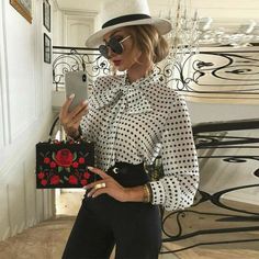 The Best Elegant Women Lady Formal Long Sleeve Shirt Chiffon Blouse Tie Polka Dot Tops Casual Office Work Tee Shirt Online - Hplify Clothing Blouses, Bow Fabric, Ladies Shirt, Women Blouses, Style Office, Polka Dot Blouse, Chiffon Shirt