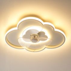 a white ceiling light with a cloud design on it