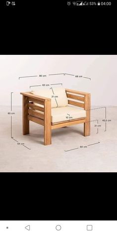 a wooden bench with measurements for the seat and backrests on top of it